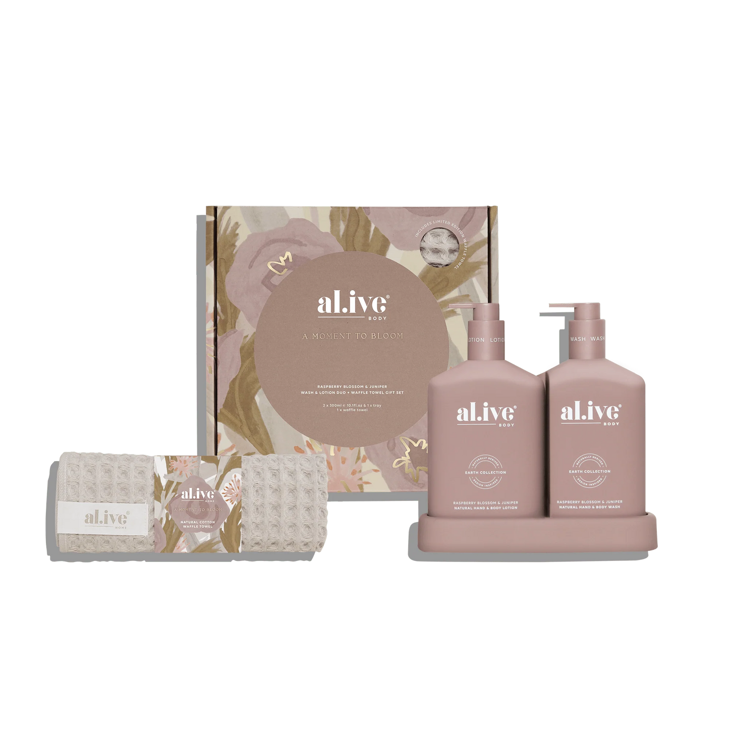 Wash & Lotion Duo + Waffle Towel Gift Set - Raspberry Blossom & Juniper